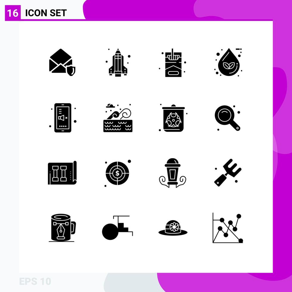 16 Solid Glyph concept for Websites Mobile and Apps phone back to school hobbies water eco Editable Vector Design Elements