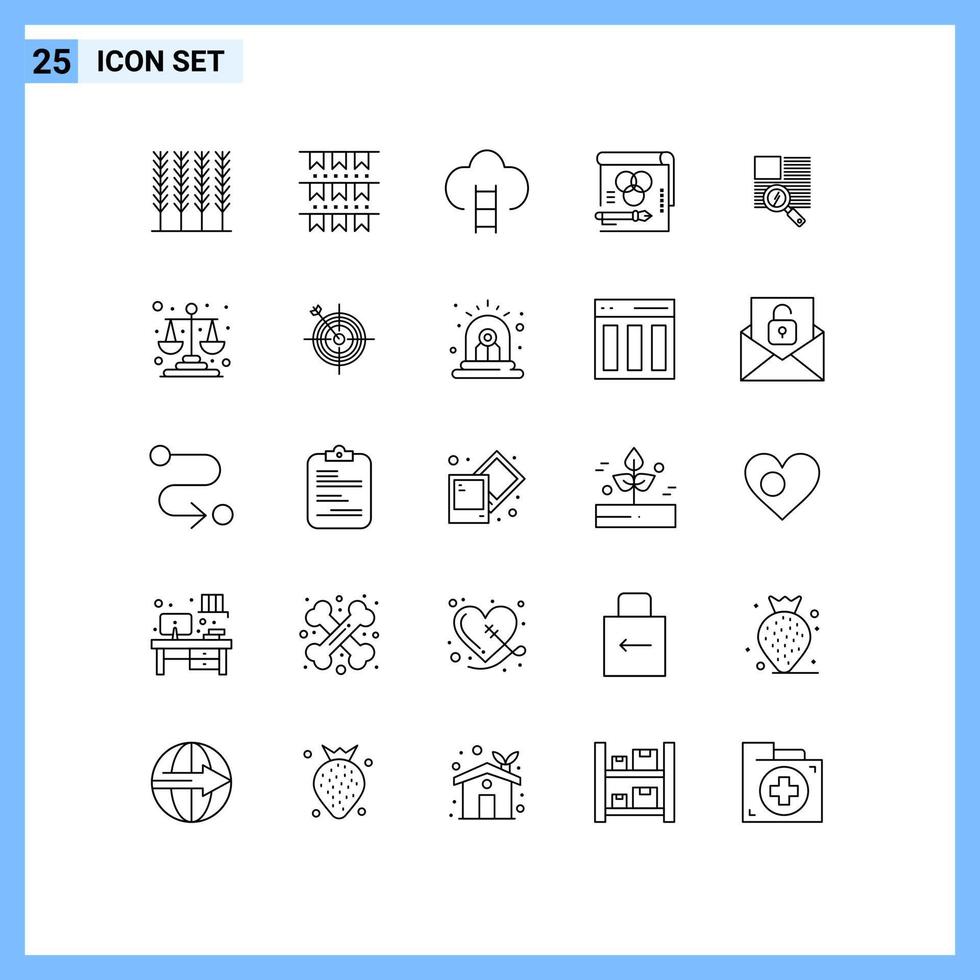 25 User Interface Line Pack of modern Signs and Symbols of line pen badges rgb color Editable Vector Design Elements