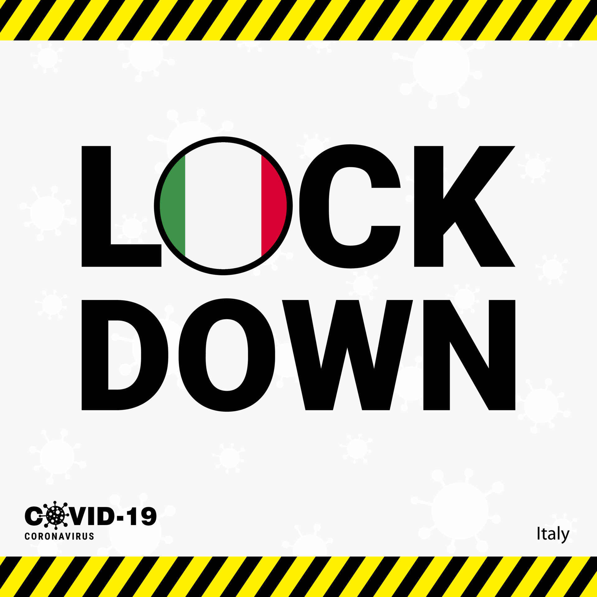 Coronavirus Italy Lock DOwn Typography with country flag Coronavirus