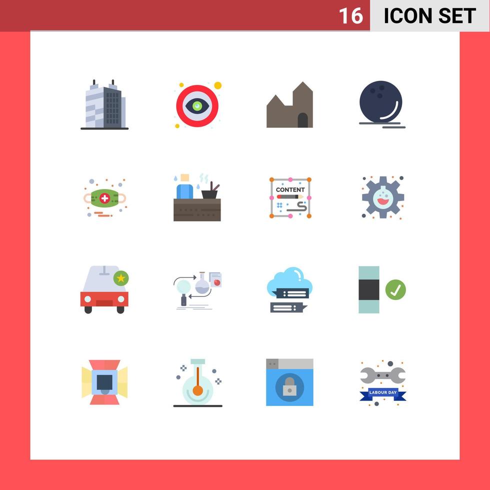 Flat Color Pack of 16 Universal Symbols of allergy watchkit factory chimney ball game Editable Pack of Creative Vector Design Elements