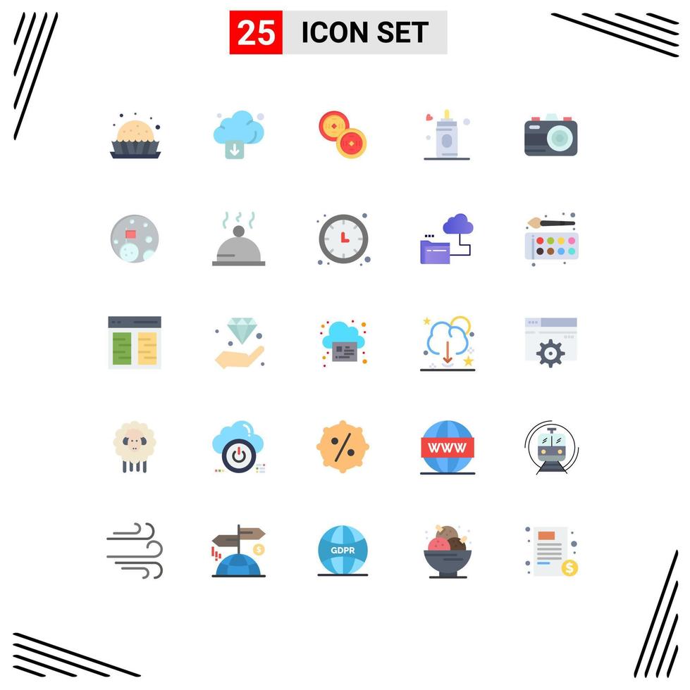 Group of 25 Flat Colors Signs and Symbols for moon photo coins camera baby Editable Vector Design Elements