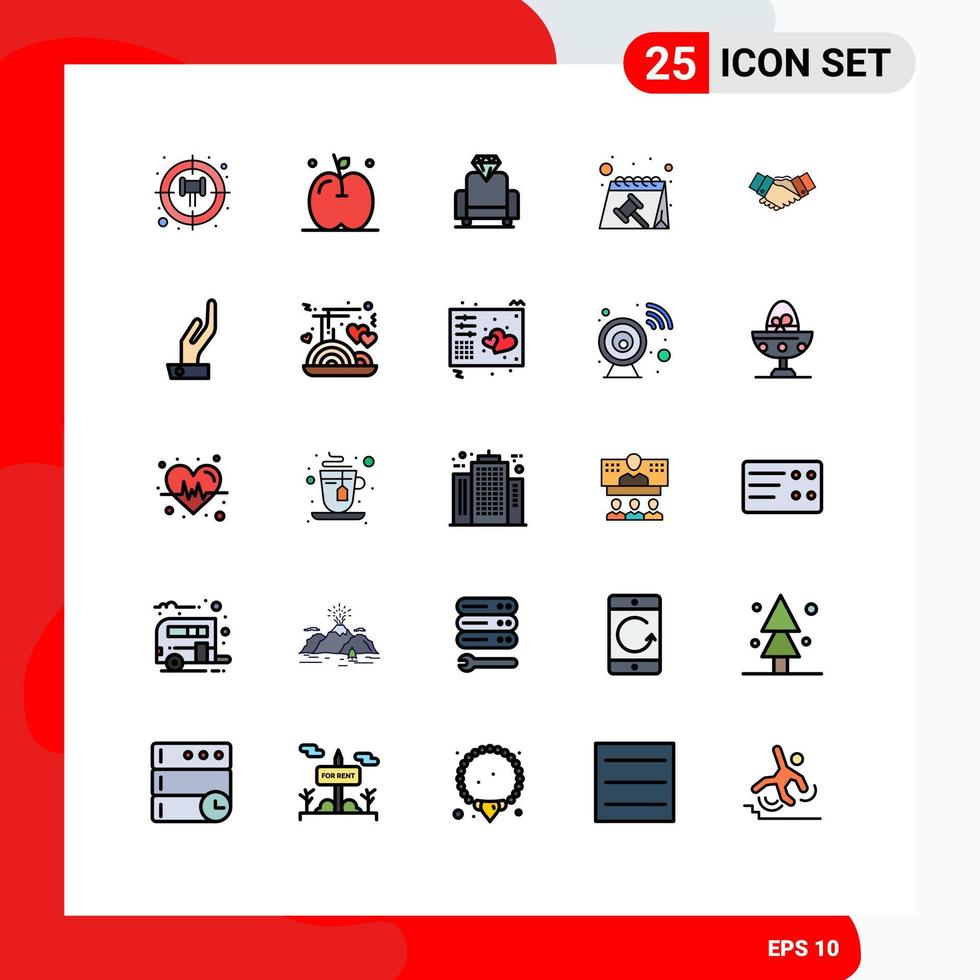 Filled line Flat Color Pack of 25 Universal Symbols of partnership hands media business handshake Editable Vector Design Elements