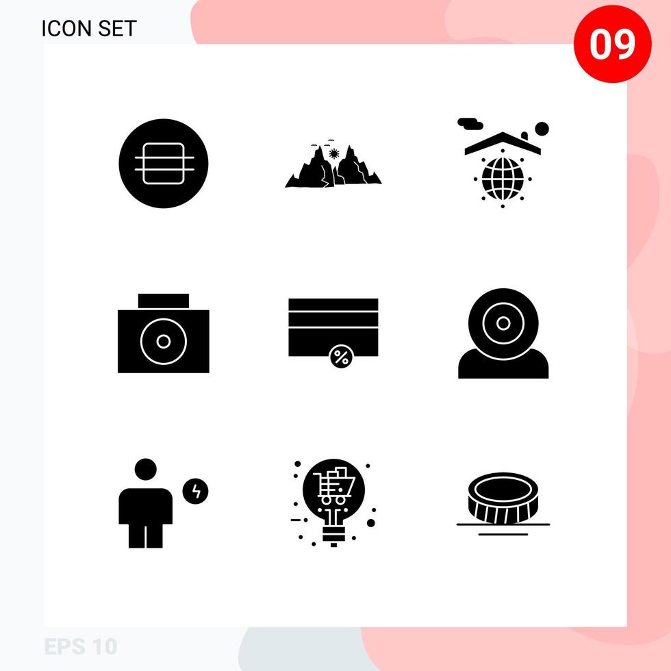 User Interface Pack of 9 Basic Solid Glyphs of payments finance sun suitcase safe Editable Vector Design Elements