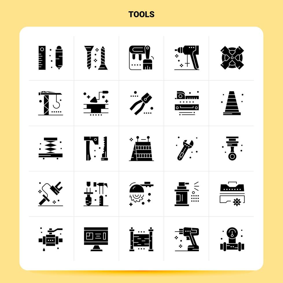 Solid 25 Tools Icon set Vector Glyph Style Design Black Icons Set Web and Mobile Business ideas design Vector Illustration
