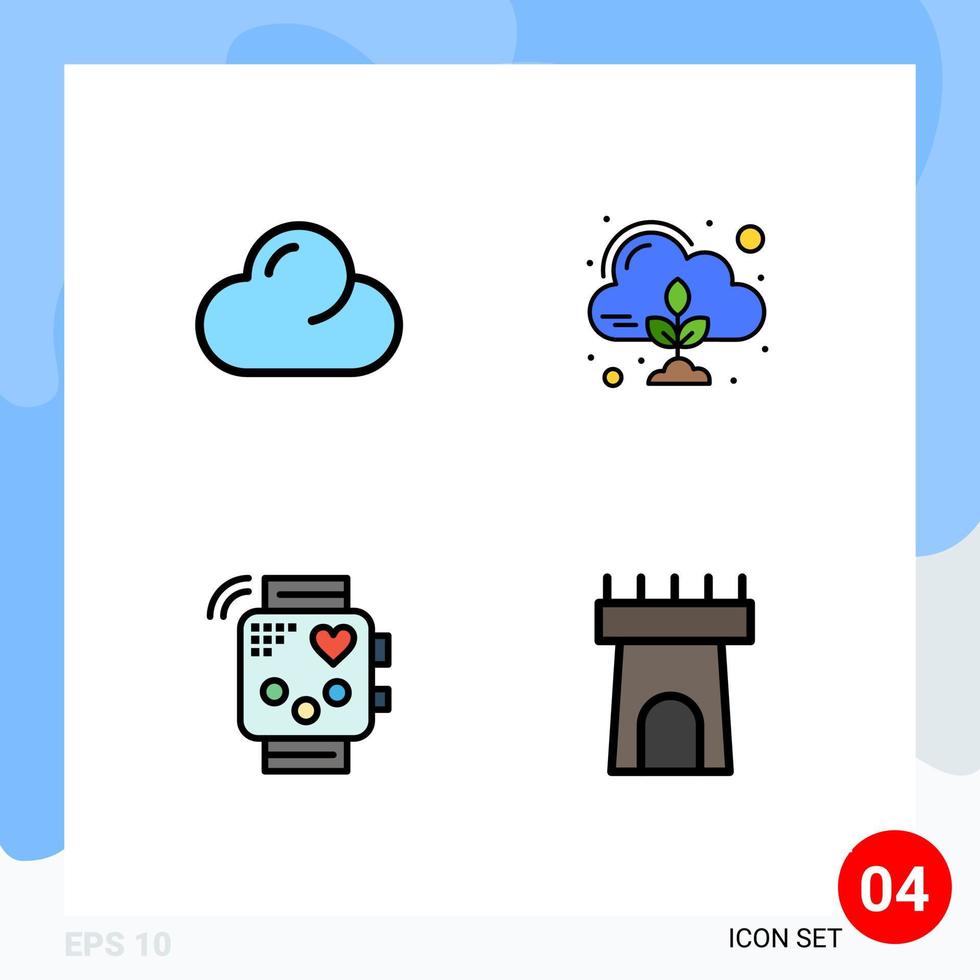 Editable Vector Line Pack of 4 Simple Filledline Flat Colors of cloud fitness emission cloud monitoring Editable Vector Design Elements