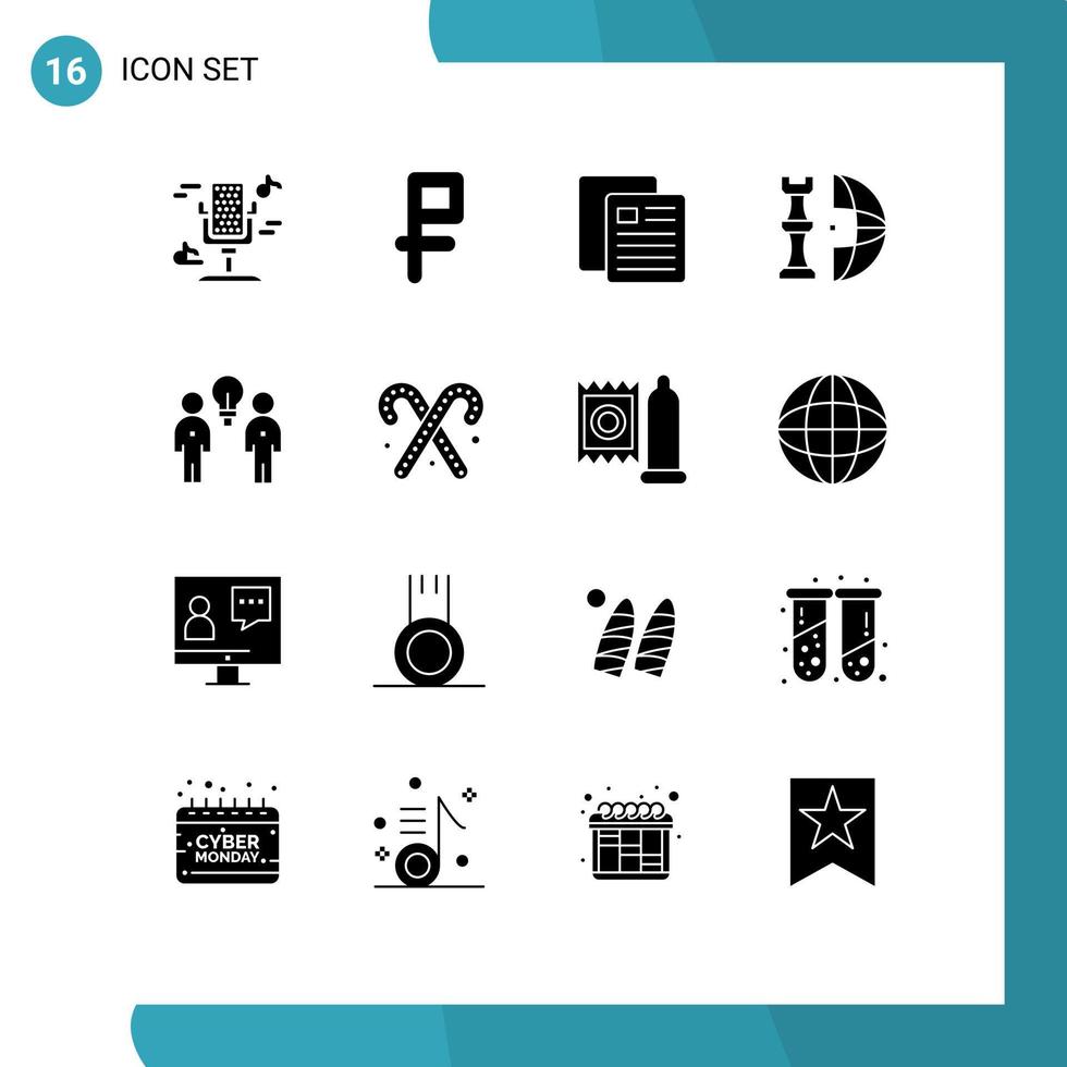 Group of 16 Solid Glyphs Signs and Symbols for idea plan school piece global Editable Vector Design Elements
