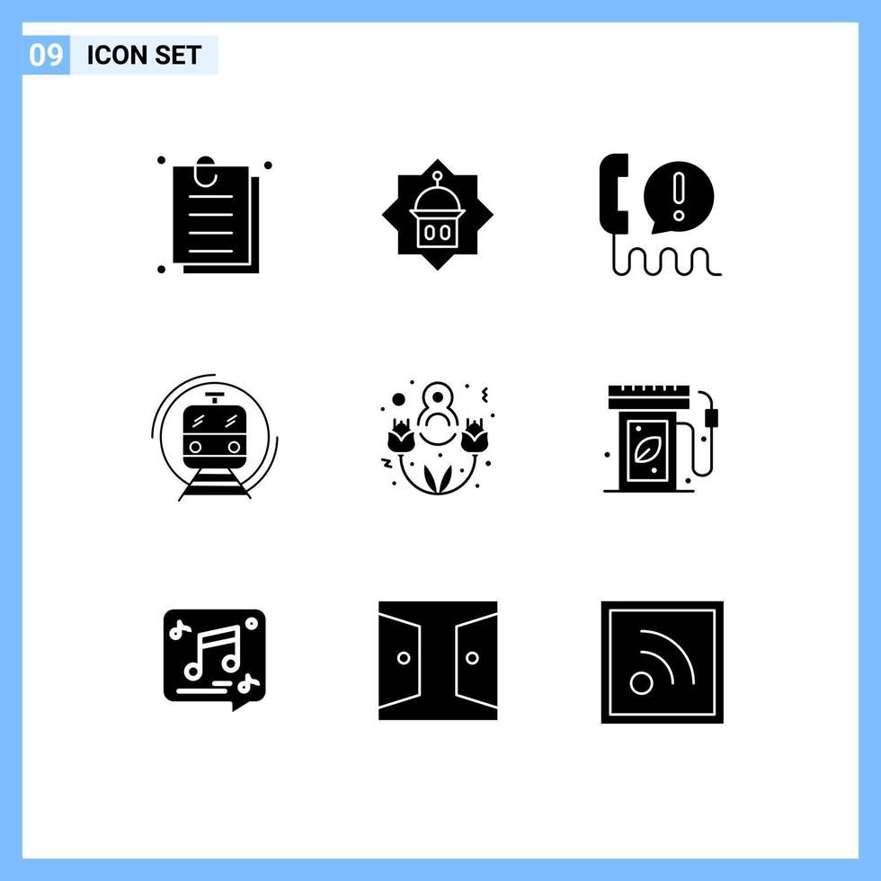 Pack of 9 Modern Solid Glyphs Signs and Symbols for Web Print Media such as smart metro islam help center Editable Vector Design Elements