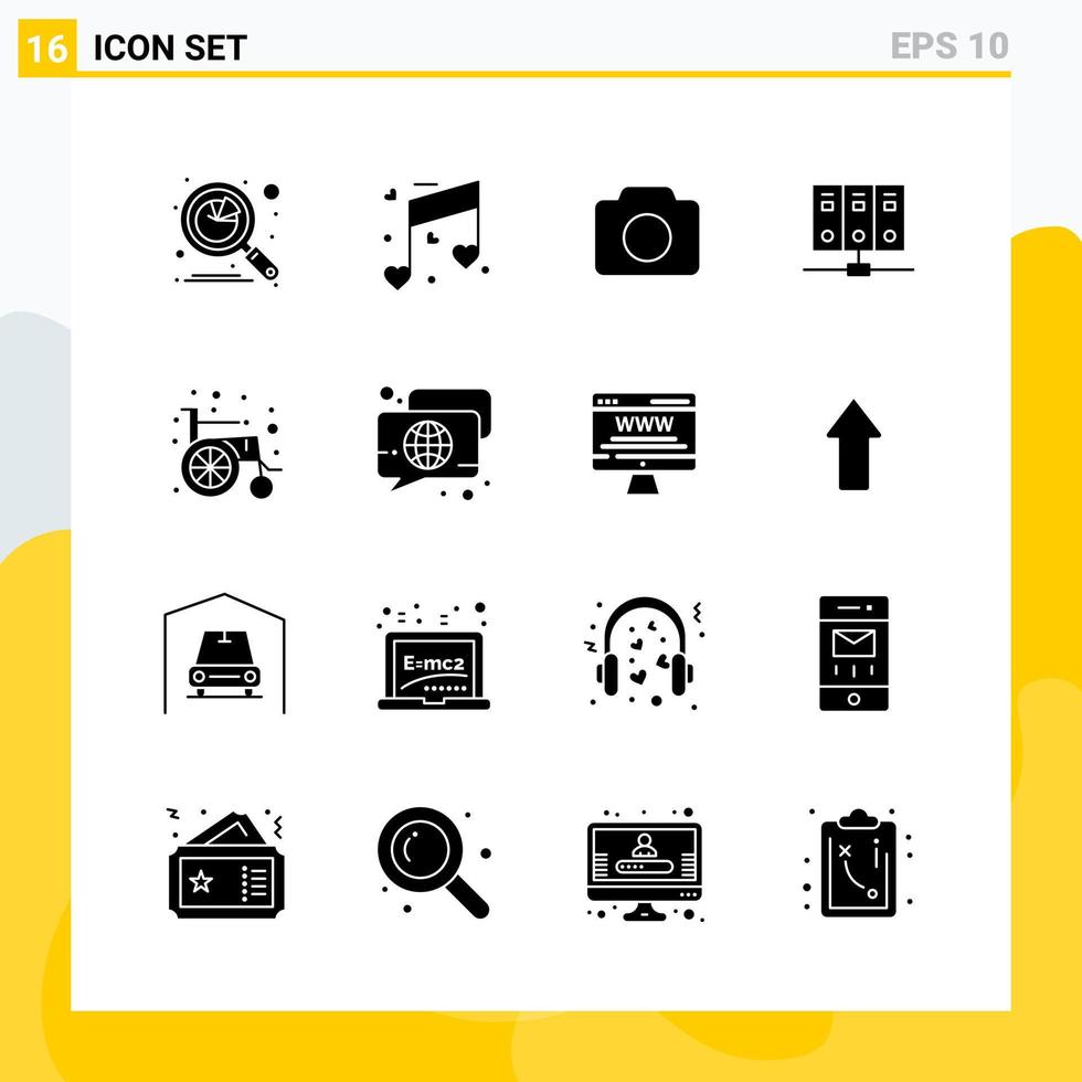 colección de 16 iconos sólidos universales conjunto de iconos para web y móvil fondo de vector de icono negro creativo