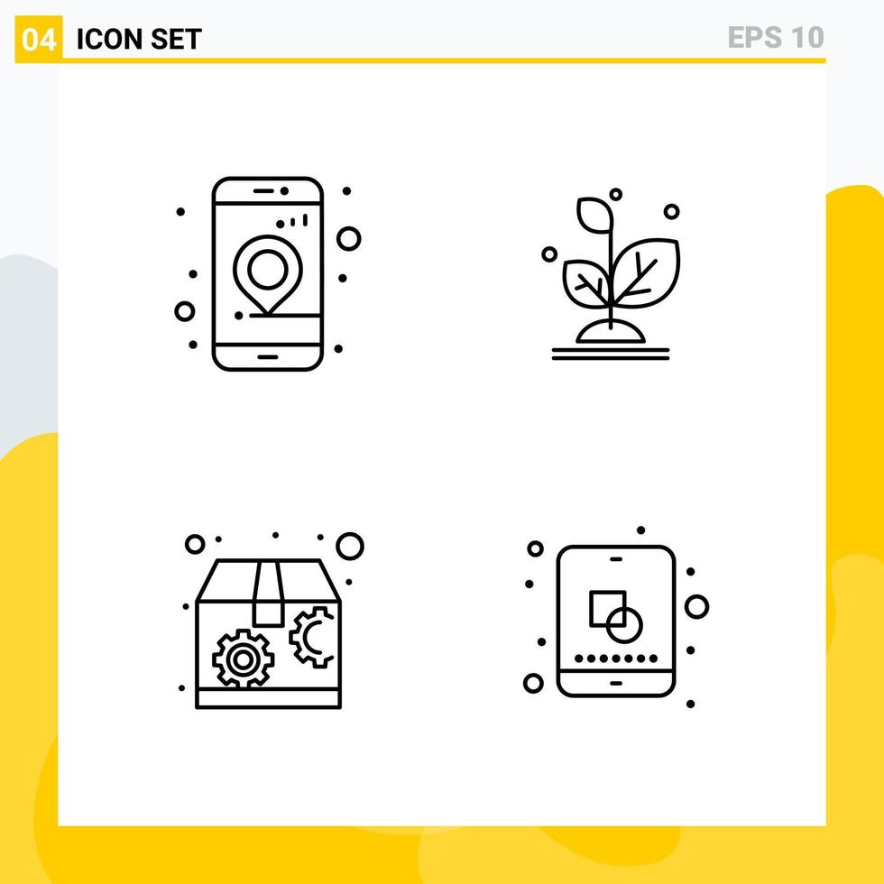 Collection of 4 Universal Line Icons Icon Set for Web and Mobile Creative Black Icon vector background