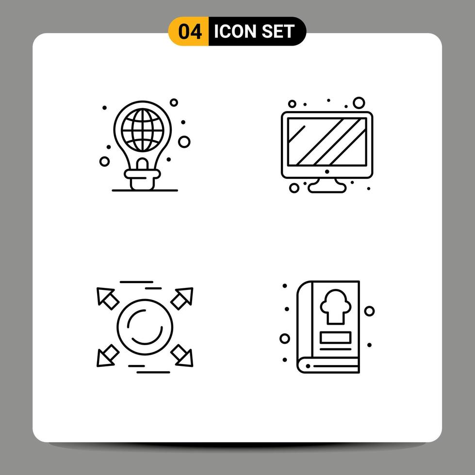 Set of 4 Commercial Filledline Flat Colors pack for protection direction light bulb device book Editable Vector Design Elements