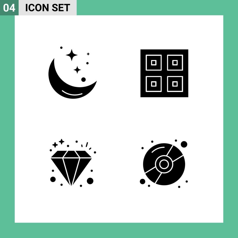 Set of 4 Vector Solid Glyphs on Grid for moon shipping weather boxes investment Editable Vector Design Elements