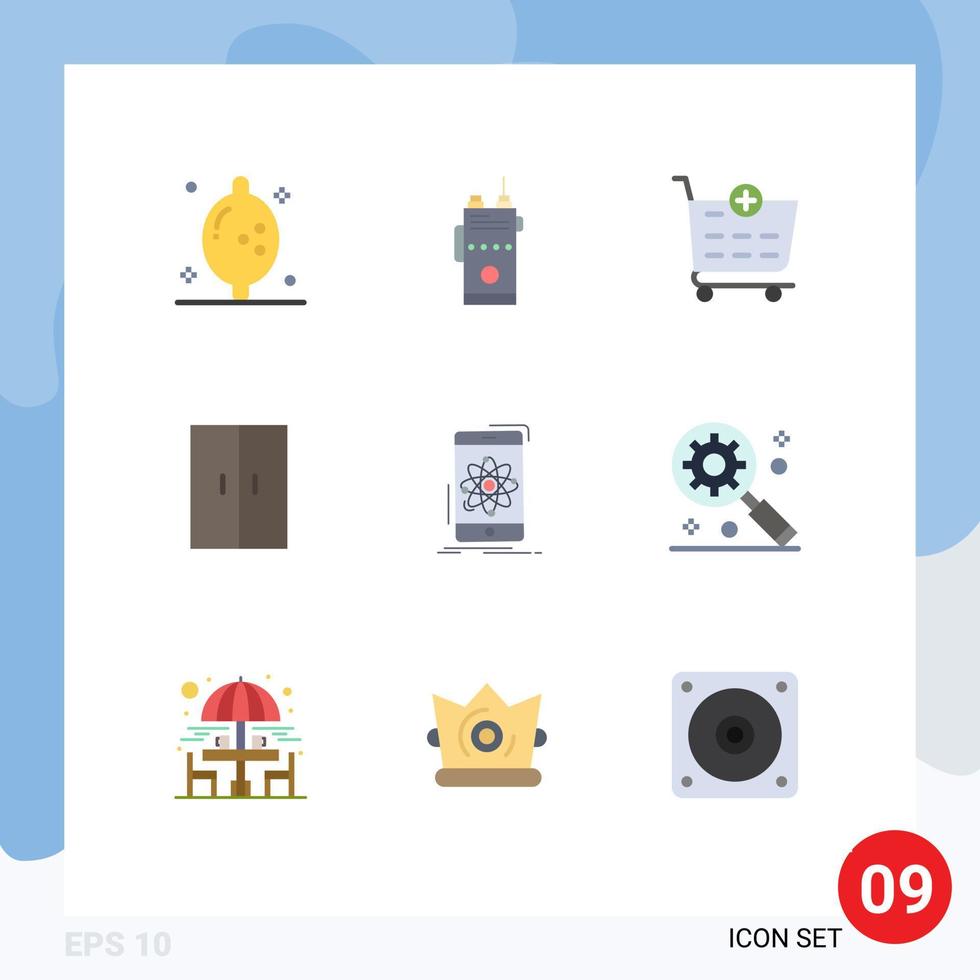 Universal Icon Symbols Group of 9 Modern Flat Colors of mobile data checkout wardrobe home Editable Vector Design Elements