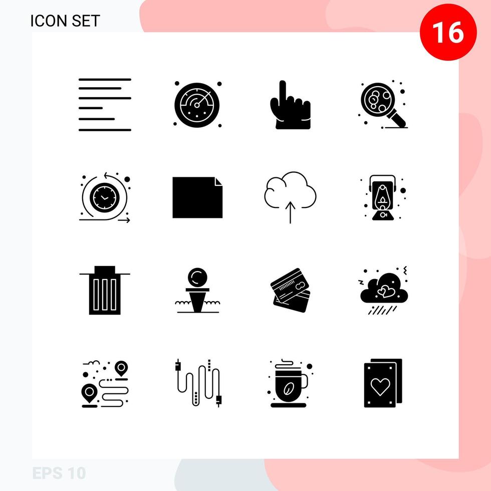 Modern Set of 16 Solid Glyphs and symbols such as time process regular point cycle time research Editable Vector Design Elements