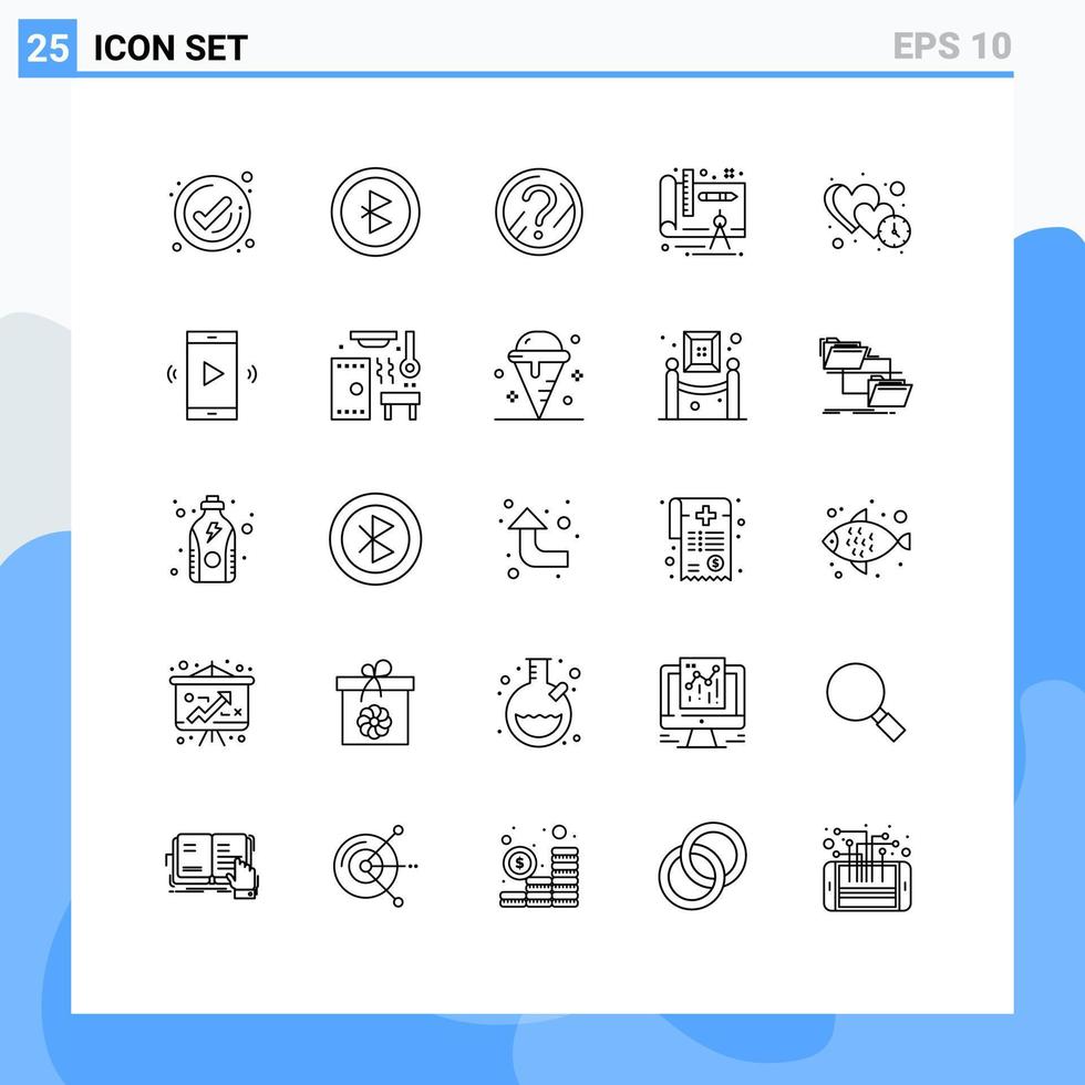 Universal Icon Symbols Group of 25 Modern Lines of time heart faq clock design Editable Vector Design Elements