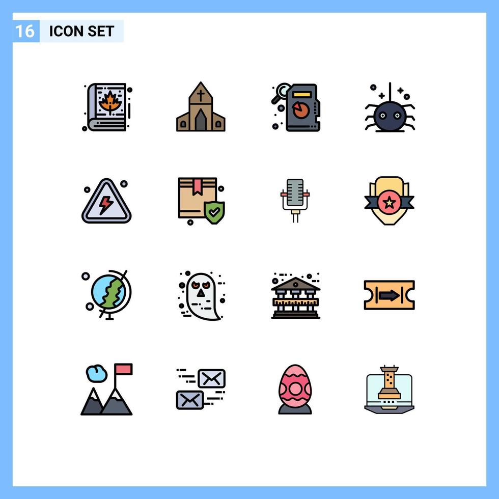 Modern Set of 16 Flat Color Filled Lines and symbols such as highly danger descriptive statistics combustible insect Editable Creative Vector Design Elements