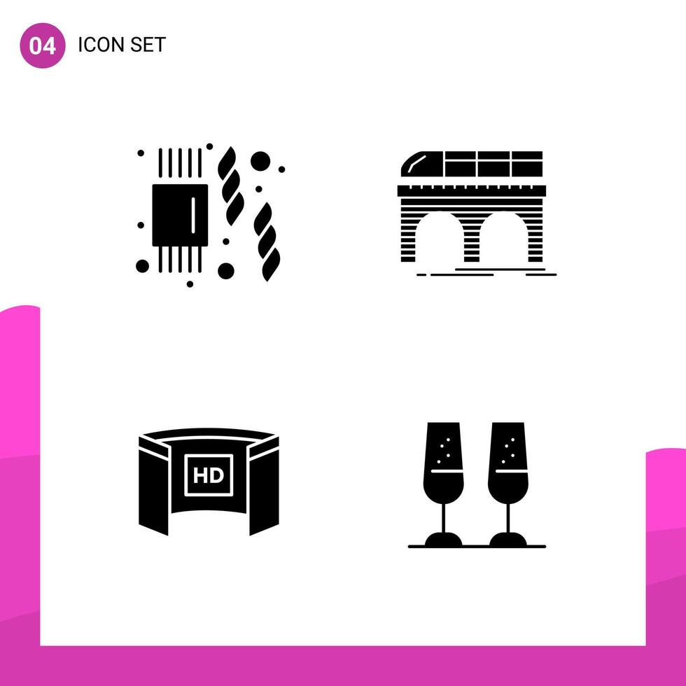 conjunto de iconos de glifo paquete de 4 iconos sólidos aislados en fondo blanco para el diseño de sitios web receptivos, impresión y aplicaciones móviles, fondo de vector de icono negro creativo