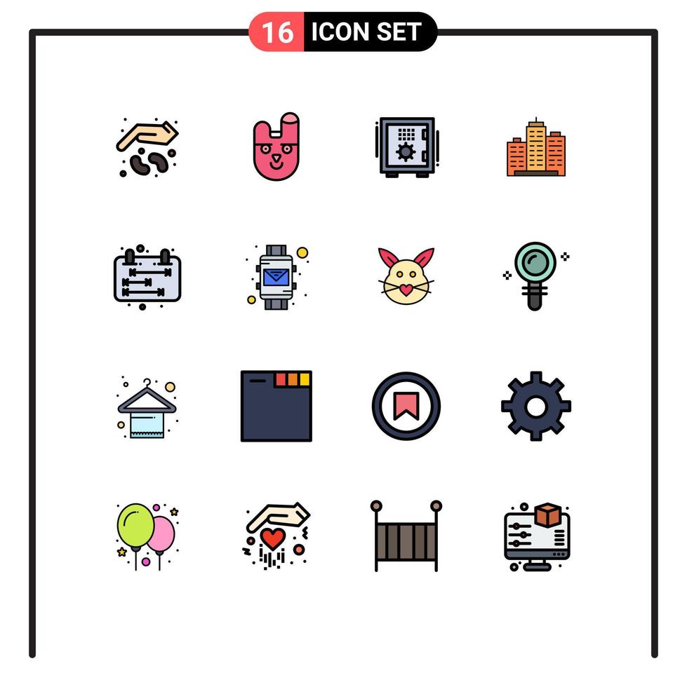 Modern Set of 16 Flat Color Filled Lines Pictograph of estate architecture rabbit building safe Editable Creative Vector Design Elements