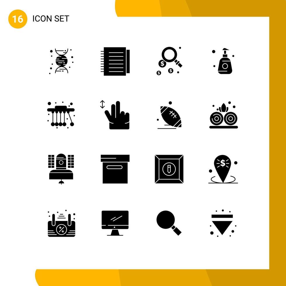 Set of 16 Commercial Solid Glyphs pack for gesture physics search pendulum spray Editable Vector Design Elements