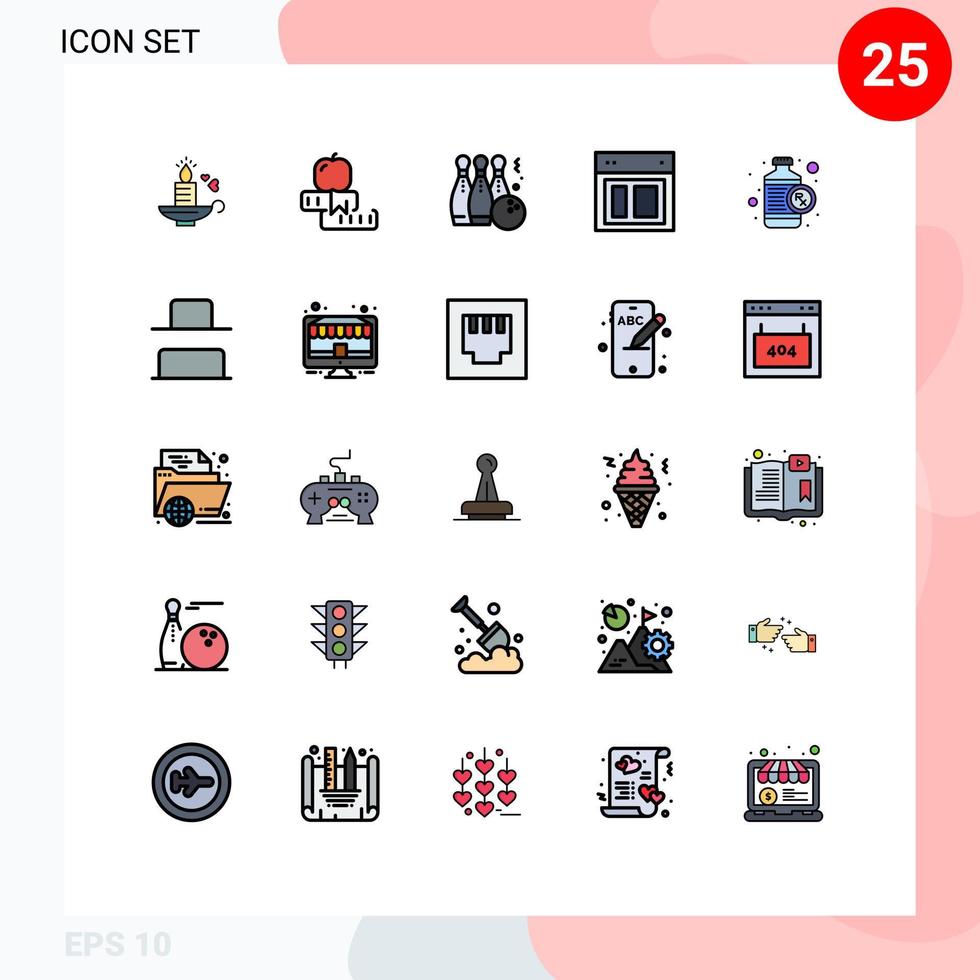 conjunto de pictogramas de 25 colores planos de línea rellena simple de diseño web diseño universitario deporte elementos de diseño vectorial editables vector