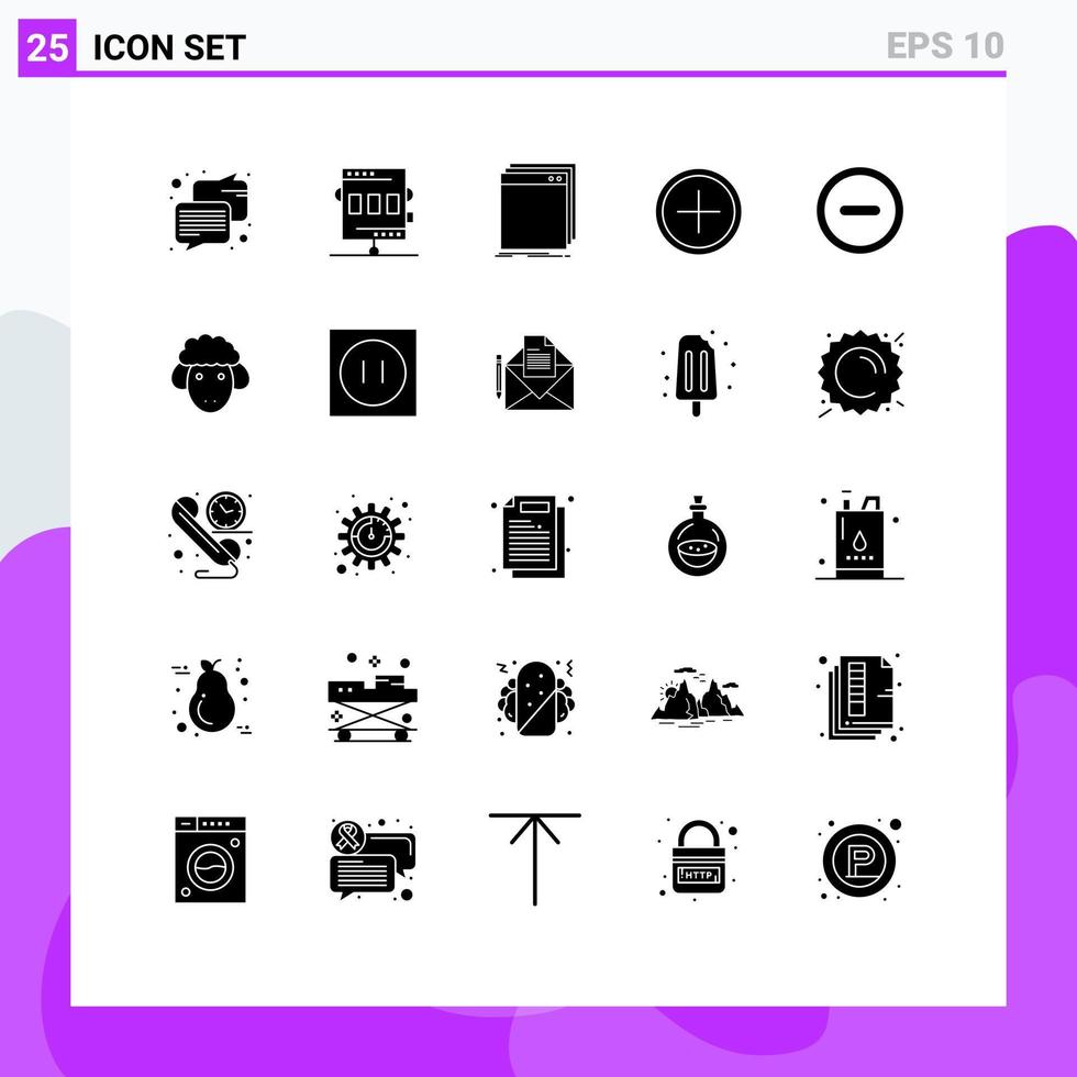 25 Universal Solid Glyph Signs Symbols of plus create software circle program Editable Vector Design Elements