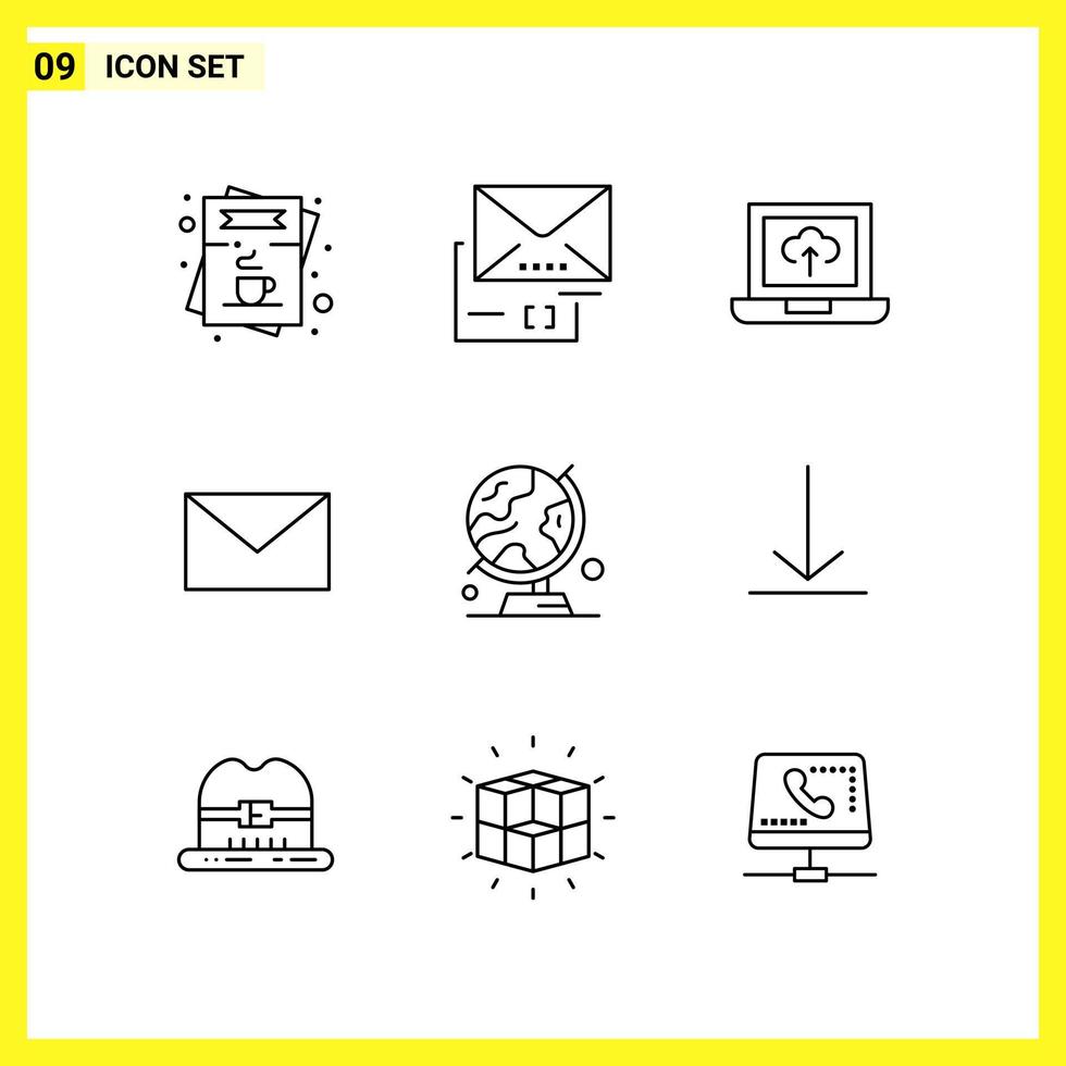 9 conjunto de iconos símbolos de línea simple signo de contorno en fondo blanco para el diseño de sitios web aplicaciones móviles y medios impresos fondo de vector de icono negro creativo