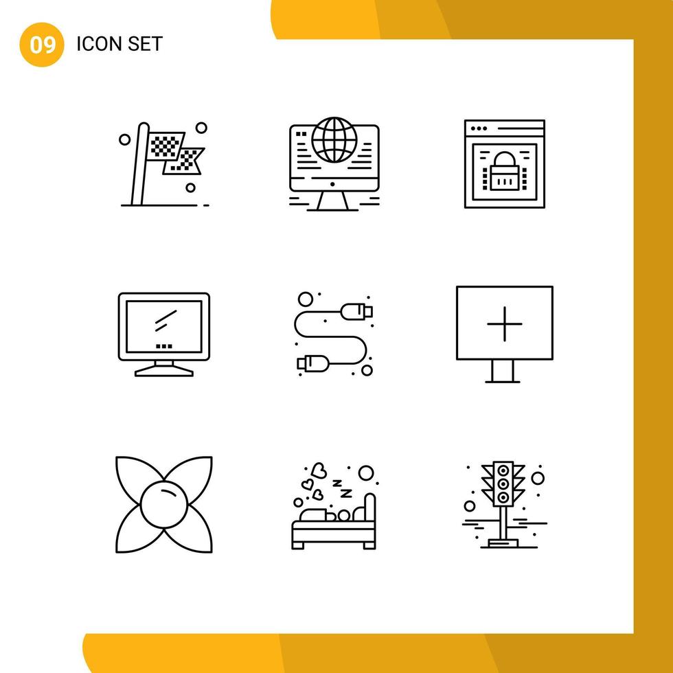 9 Outline concept for Websites Mobile and Apps imac monitor network computer web lock Editable Vector Design Elements