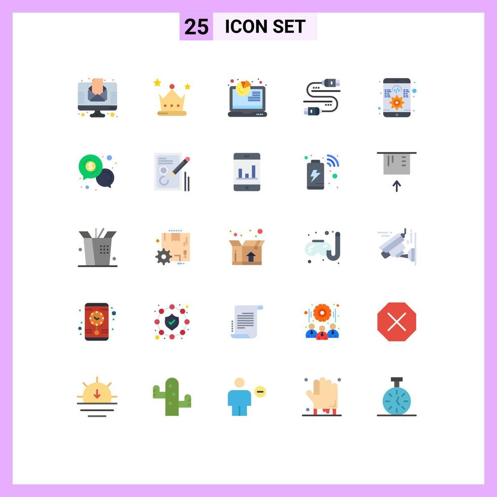 Pack of 25 Modern Flat Colors Signs and Symbols for Web Print Media such as development share analysis server cable Editable Vector Design Elements
