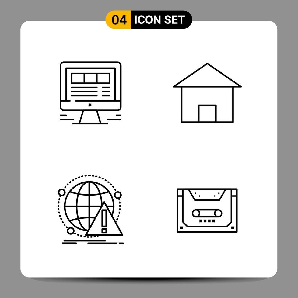 4 Black Icon Pack Outline Symbols Signs for Responsive designs on white background 4 Icons Set Creative Black Icon vector background