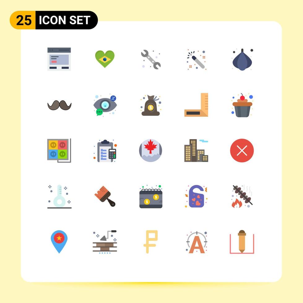 Mobile Interface Flat Color Set of 25 Pictograms of onion wizards love wizard system Editable Vector Design Elements
