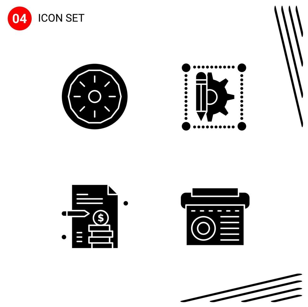 Collection of 4 Vector Icons in solid style Pixle Perfect Glyph Symbols for Web and Mobile Solid Icon Signs on White Background 4 Icons Creative Black Icon vector background