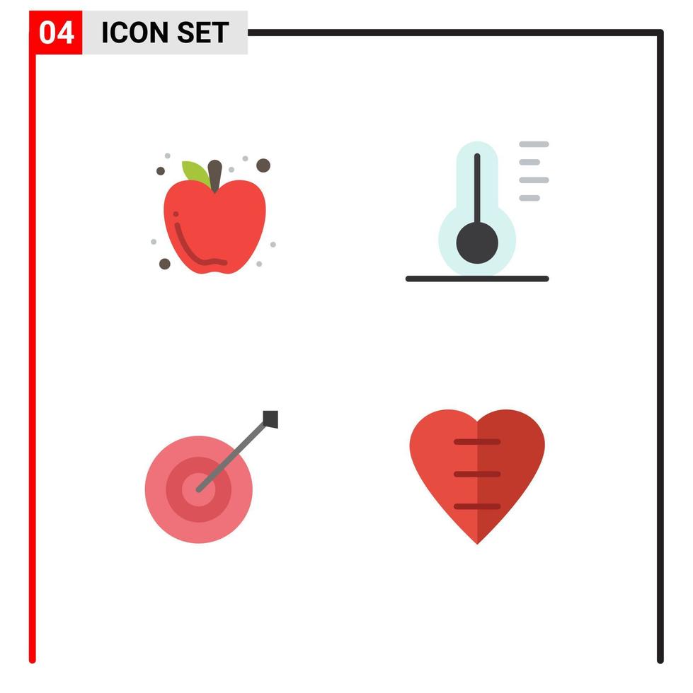 4 iconos planos universales signos símbolos de la colección de manzanas termómetro de alimentos trofeo elementos de diseño vectorial editables vector