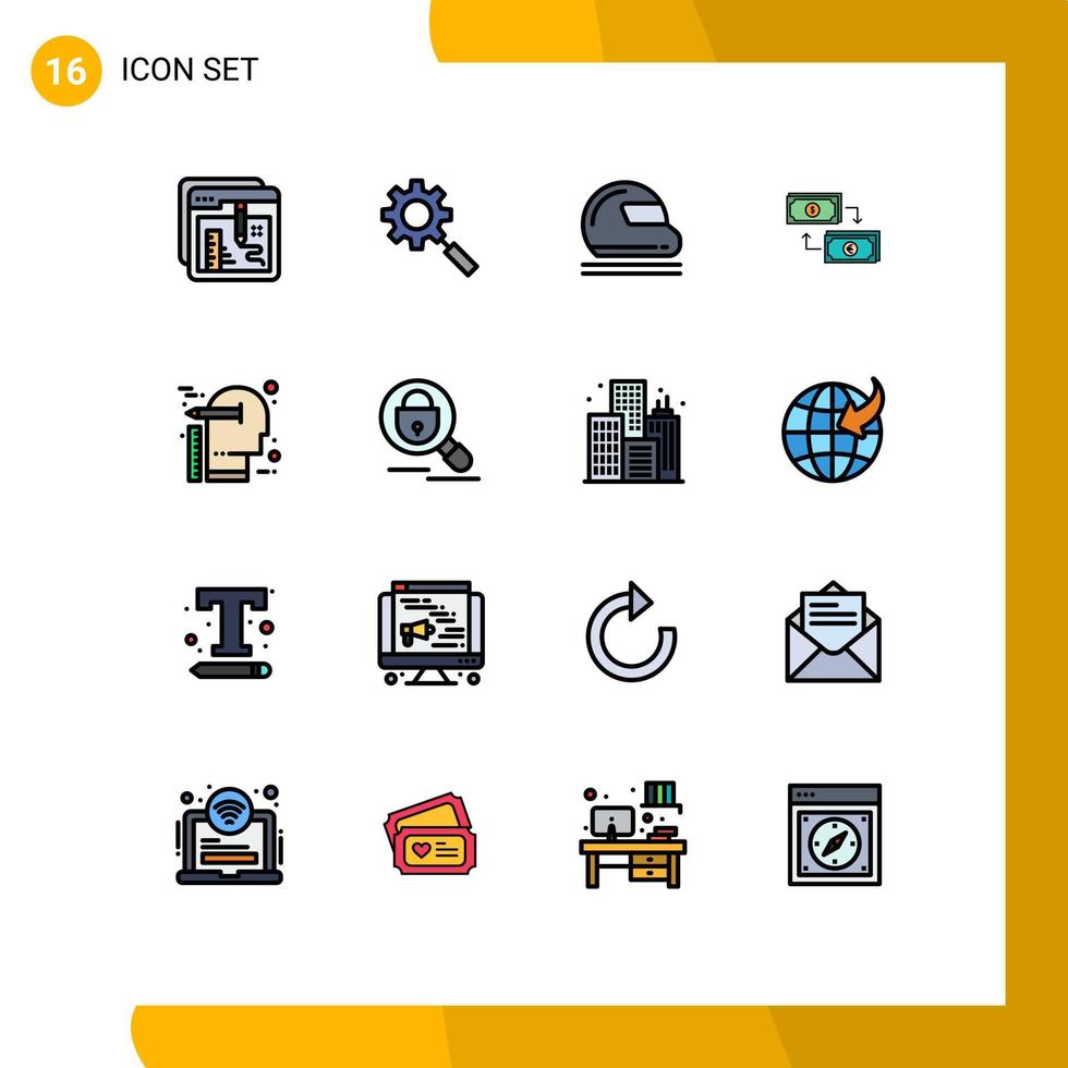 paquete de líneas llenas de color plano de 16 símbolos universales de los elementos de diseño de vectores creativos editables del portero de intercambio de configuración de negocios del euro