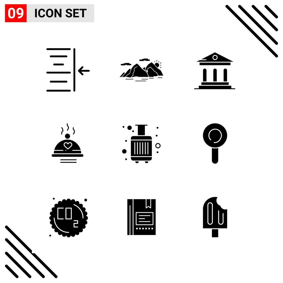 conjunto perfecto de píxeles de 9 iconos sólidos conjunto de iconos de glifo para el diseño de sitios web y la interfaz de aplicaciones móviles fondo de vector de icono negro creativo