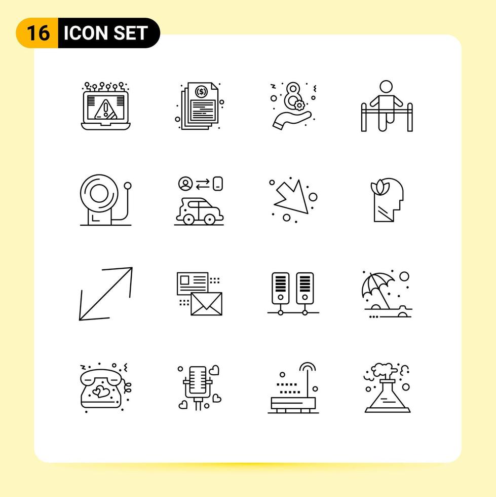 Pack of 16 Modern Outlines Signs and Symbols for Web Print Media such as man gymnastic financial gym women Editable Vector Design Elements