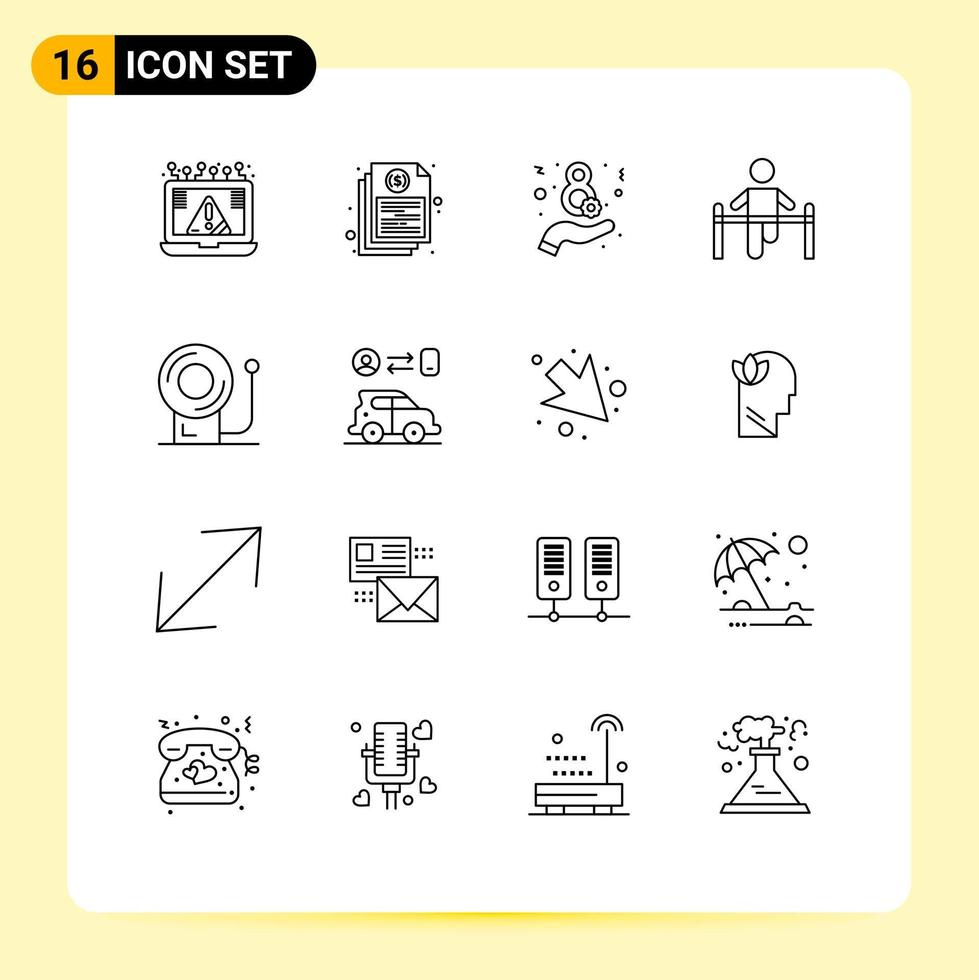 paquete de 16 signos y símbolos de contornos modernos para medios impresos web, como elementos de diseño de vectores editables para hombres, gimnasios financieros, mujeres