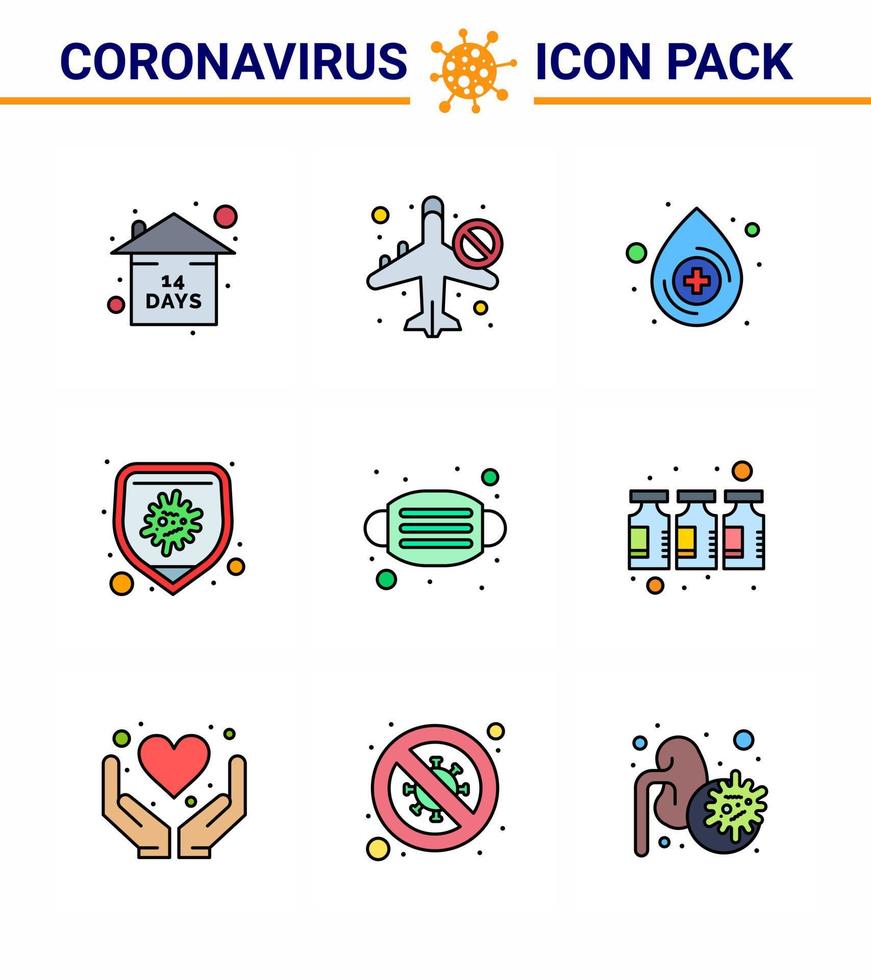 corona virus prevention covid19 tips to avoid injury 9 Filled Line Flat Color icon for presentation mask virus airoplan disease protection viral coronavirus 2019nov disease Vector Design Element