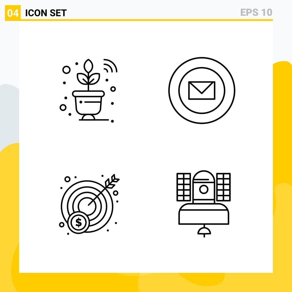 Collection of 4 Universal Line Icons Icon Set for Web and Mobile Creative Black Icon vector background