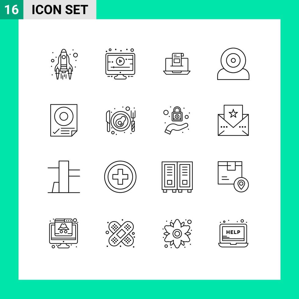16 User Interface Outline Pack of modern Signs and Symbols of gadget computers communication message letter Editable Vector Design Elements