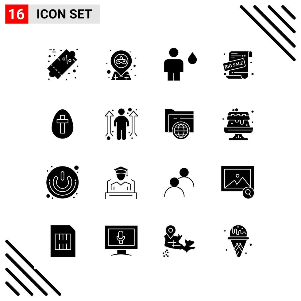 conjunto perfecto de píxeles de 16 iconos sólidos conjunto de iconos de glifos para el diseño de sitios web y la interfaz de aplicaciones móviles fondo de vector de icono negro creativo