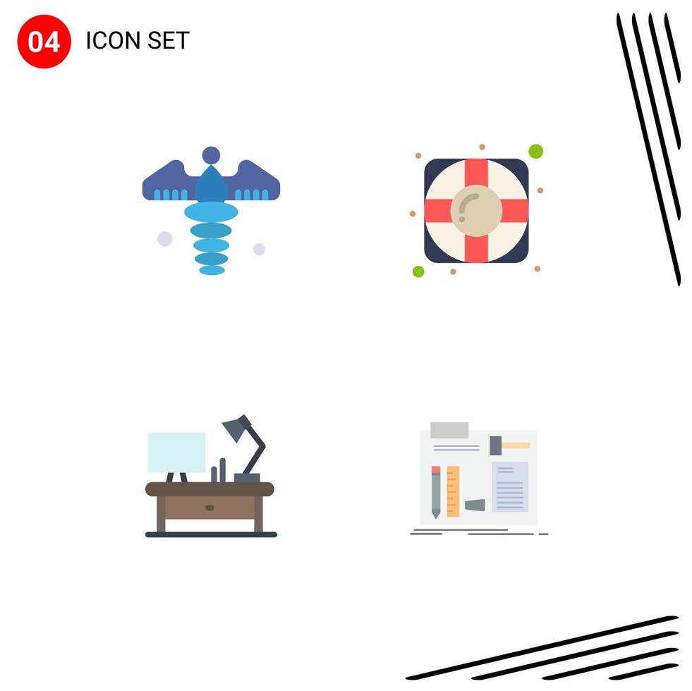 Modern Set of 4 Flat Icons and symbols such as caduceus office table pharmacy support build Editable Vector Design Elements
