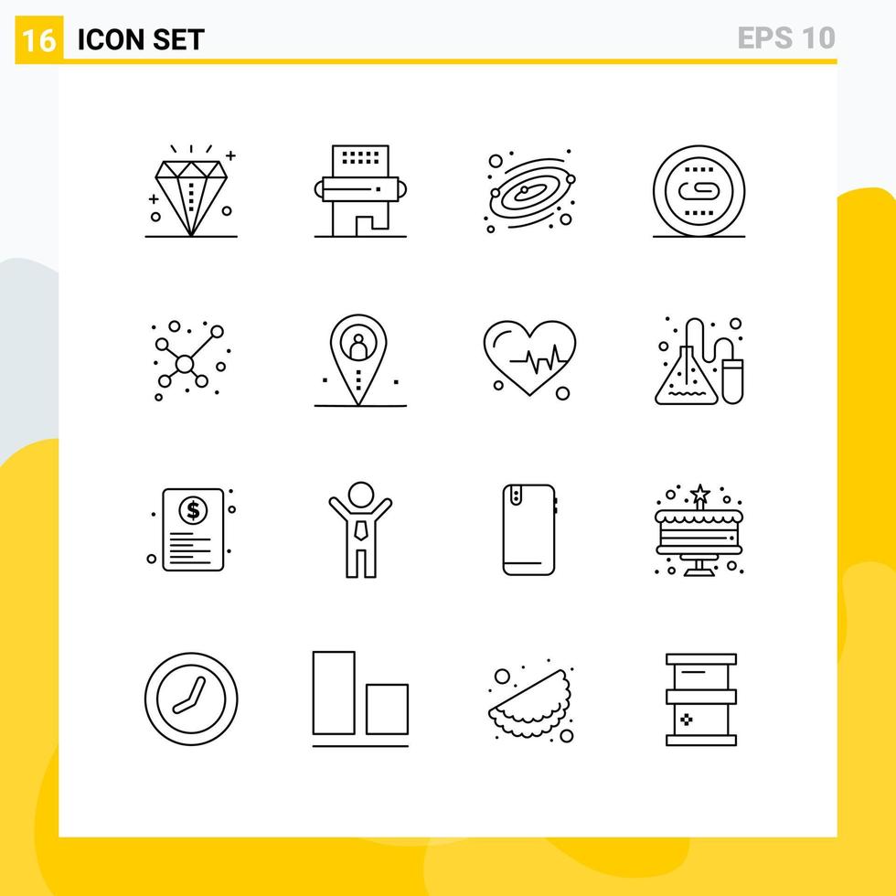 16 Creative Icons Modern Signs and Symbols of atom optimization pin media engine Editable Vector Design Elements