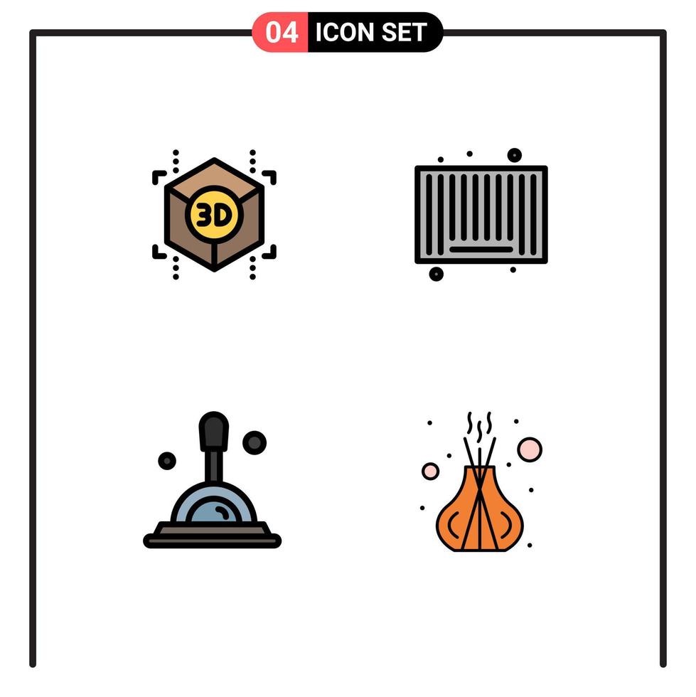Universal Icon Symbols Group of 4 Modern Filledline Flat Colors of cube deep search barcode shopping relax Editable Vector Design Elements
