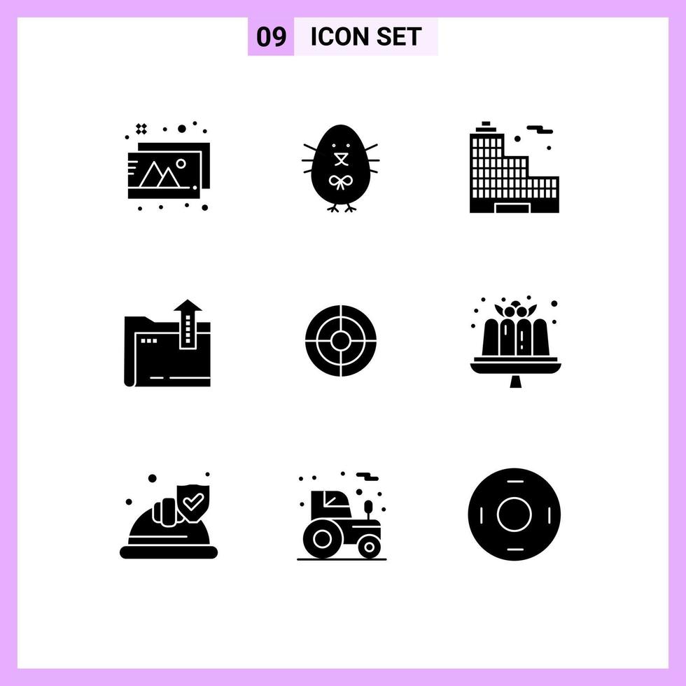 Editable Vector Line Pack of 9 Simple Solid Glyphs of target finance city business file Editable Vector Design Elements