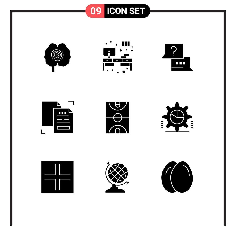 Group of 9 Solid Glyphs Signs and Symbols for ball document job data content Editable Vector Design Elements