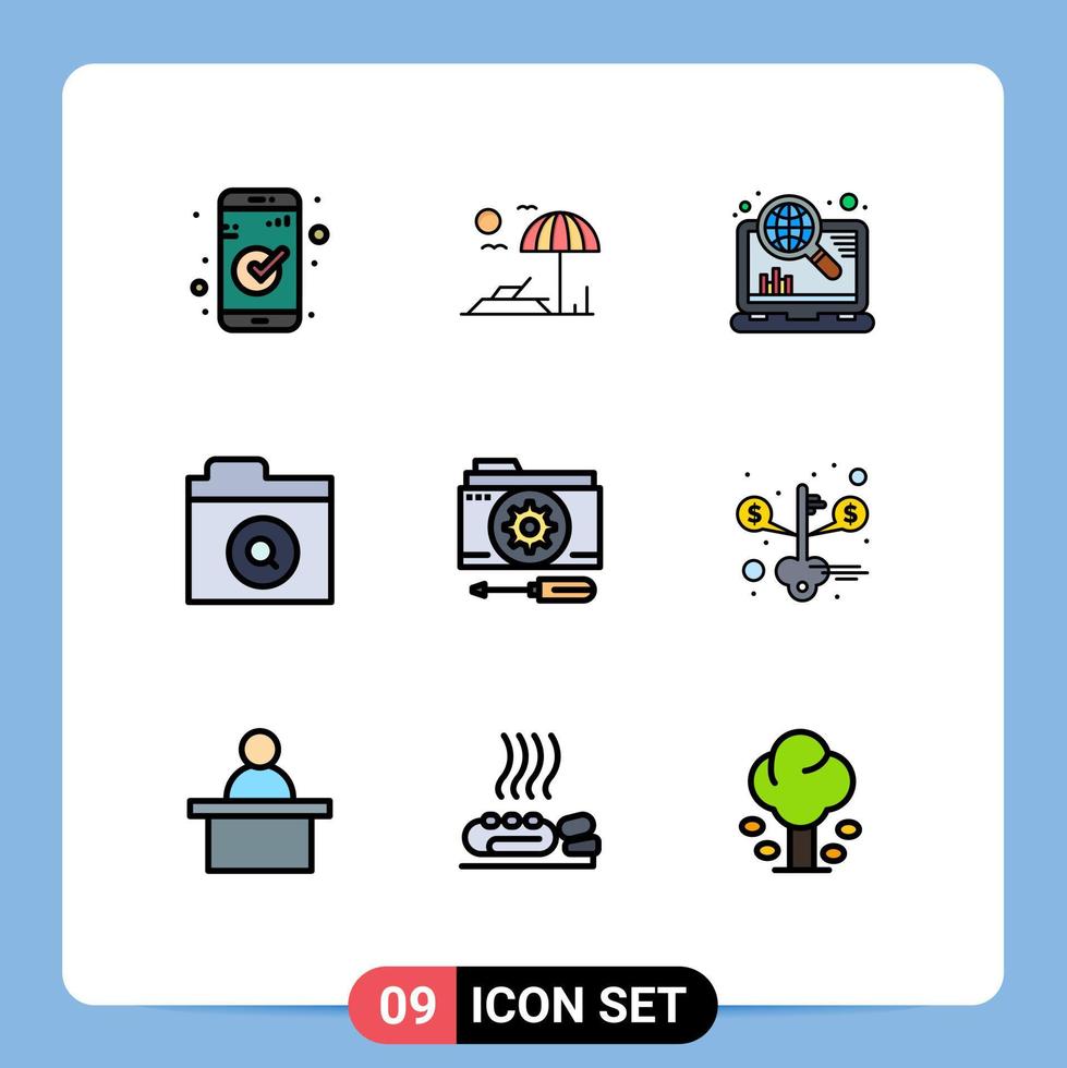 Universal Icon Symbols Group of 9 Modern Filledline Flat Colors of setting folder marketing configuration folder Editable Vector Design Elements