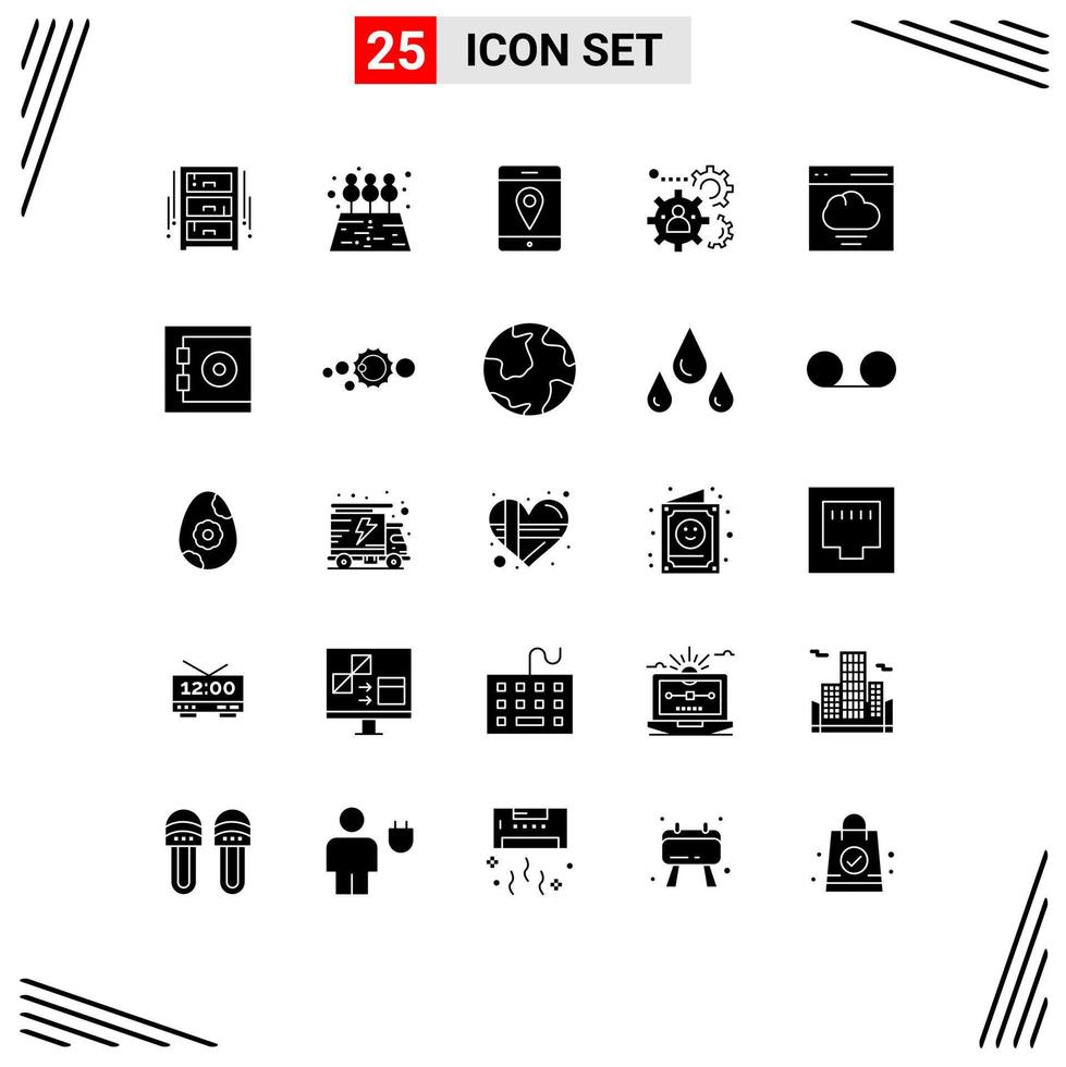 Modern Set of 25 Solid Glyphs and symbols such as communication teamwork location team people Editable Vector Design Elements