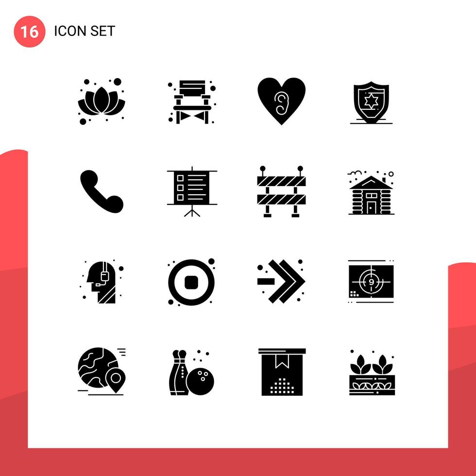 Solid Glyph Pack of 16 Universal Symbols of presentation business love telephone call Editable Vector Design Elements