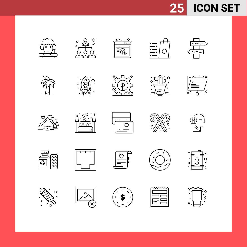 Modern Set of 25 Lines Pictograph of index shop cpc sell bag Editable Vector Design Elements