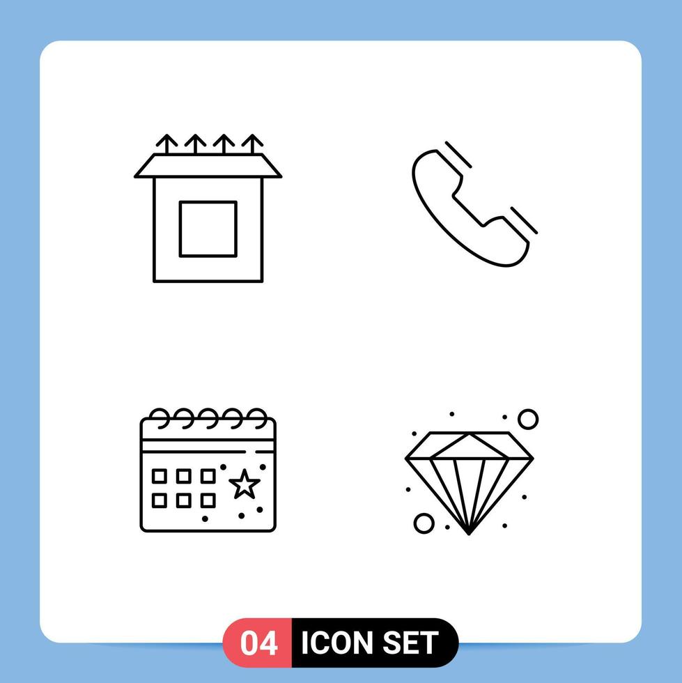 Line Pack of 4 Universal Symbols of box date call telephone night Editable Vector Design Elements