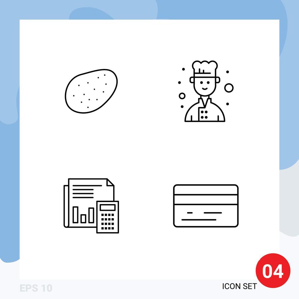 4 Line concept for Websites Mobile and Apps patato business chef accounting financial Editable Vector Design Elements